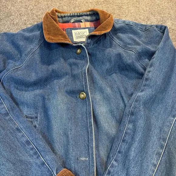 Vintage Basic Editions Womens XL Denim Flannel Lined Barn Jacket Chore Coat - Picture 2 of 8